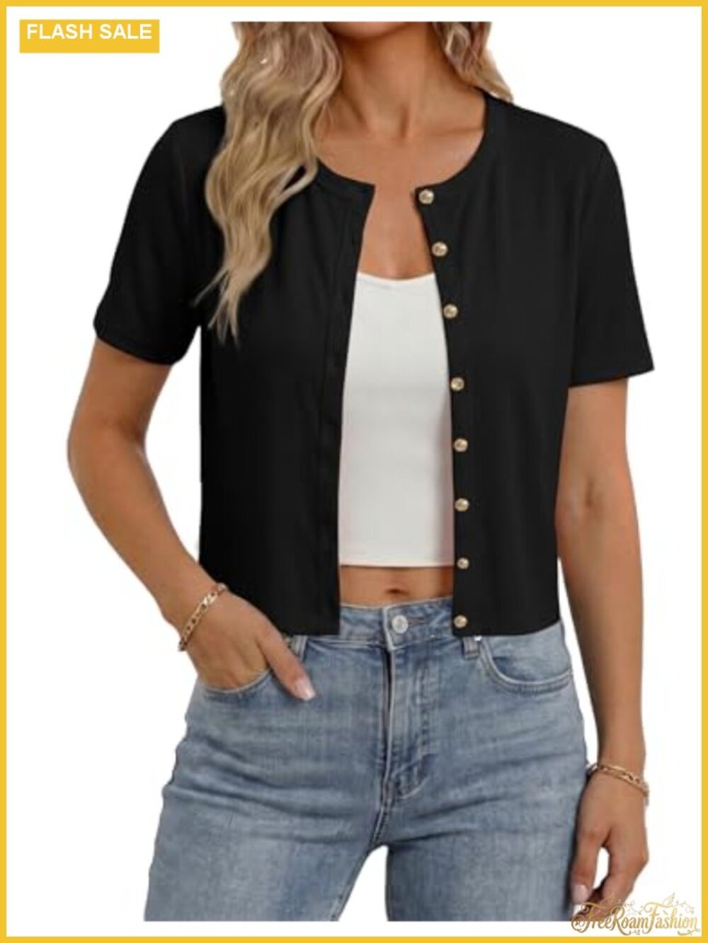 Ribbed Short Sleeve Button Down Cropped Cardigan Lightweight Summer Sweater